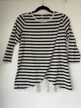 Motherhood Maternity Navy White Long Sleeve Nursing Top XS Breastfeeding Shirt
